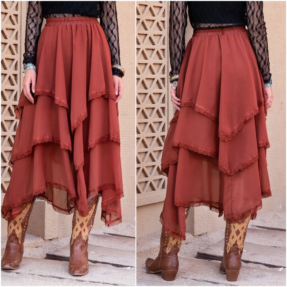 Boho rust Lace Maxi Skirt - Picture 2 of 2